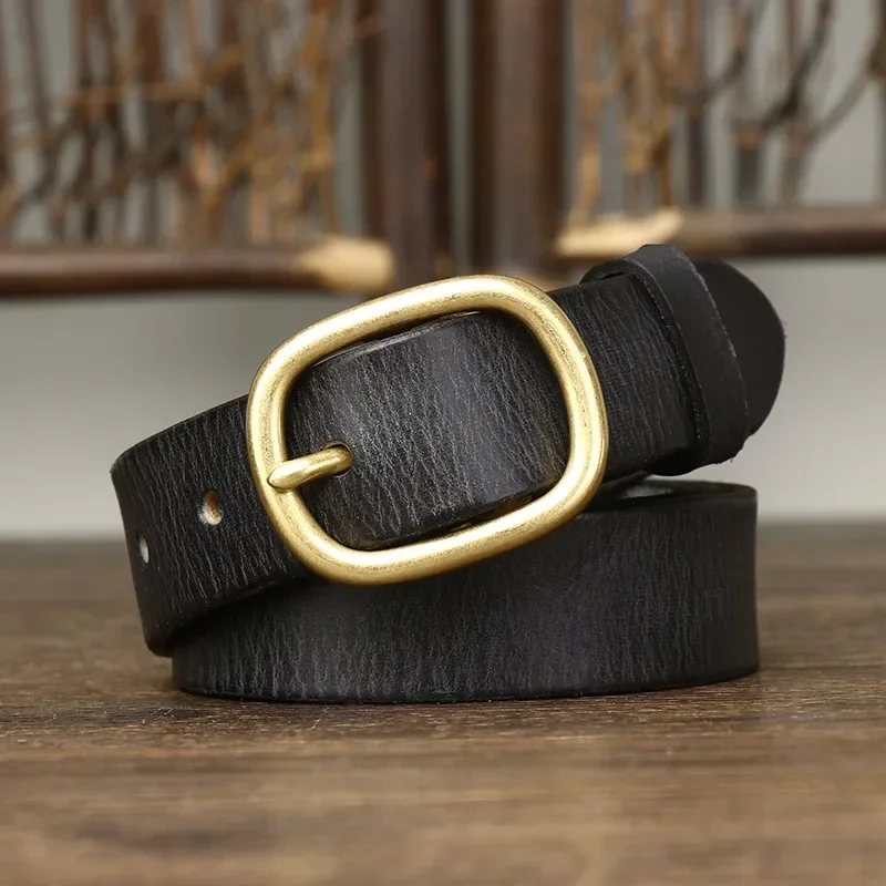 Leather Work Jeans - 2.8CM 숙녀 순수 소 가죽 여성을위한