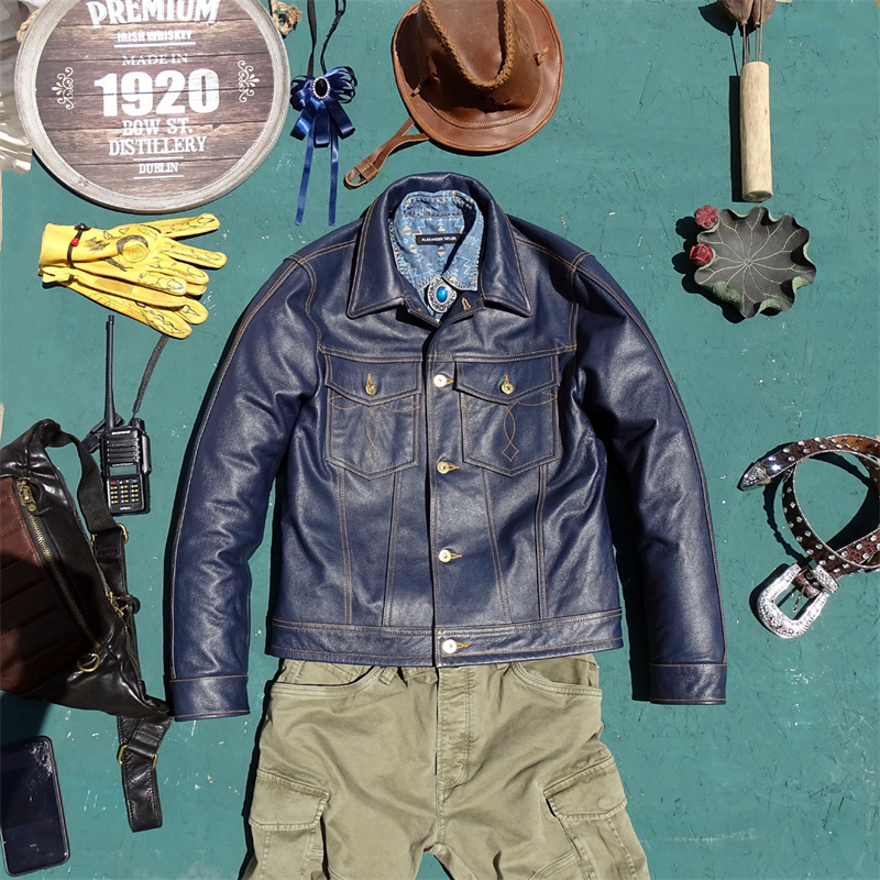 Leather Work Jeans - 나이트 정품 가죽 자켓 숏 스타일