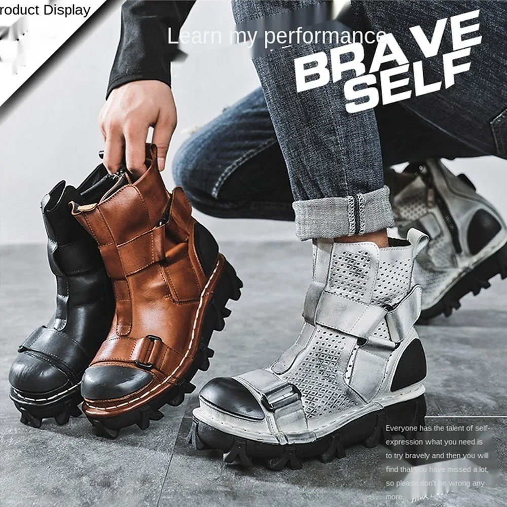 남성용 정품 가죽 오토바이 부츠, 고스 해골 펑크 중반 - Leather Work Fabric 리뷰 및 가격