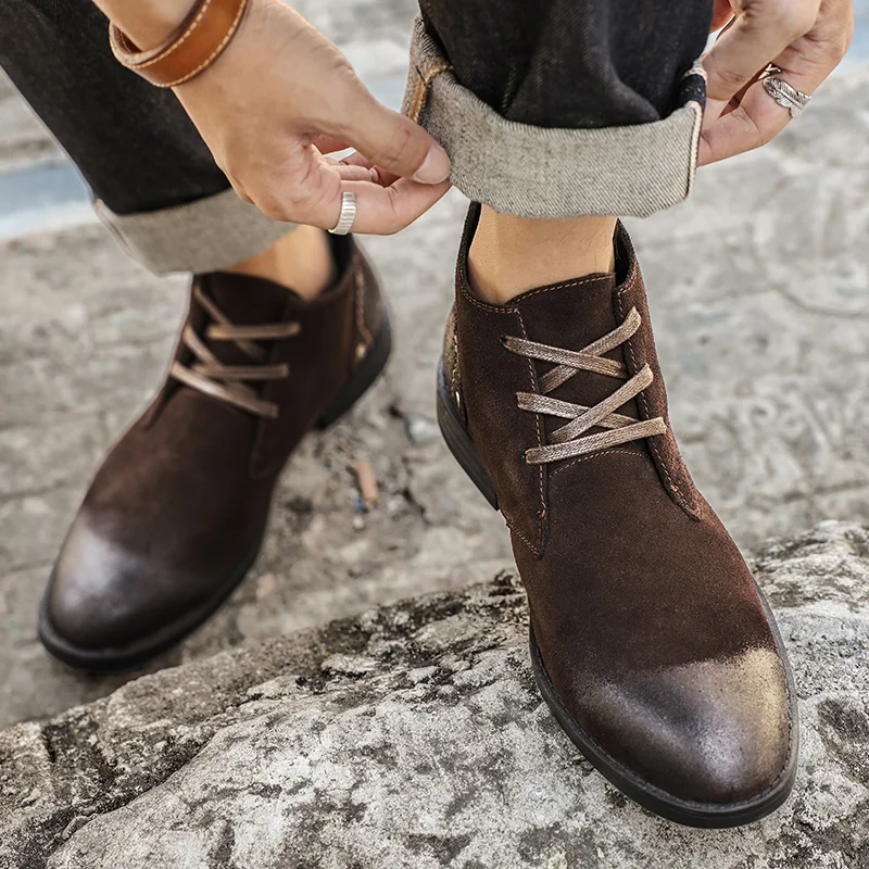 새로운 소가죽 스웨이드 앵클 부츠 수제 빈티지 영국 남 - Leatherwork Designs 리뷰 및 가격