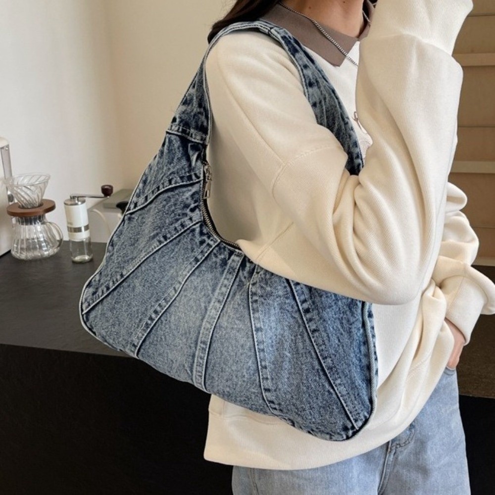 빈티지 대용량 워싱 데님 숄더백 부드러운 지퍼 초승달  - Leather Work Jeans 리뷰 및 가격