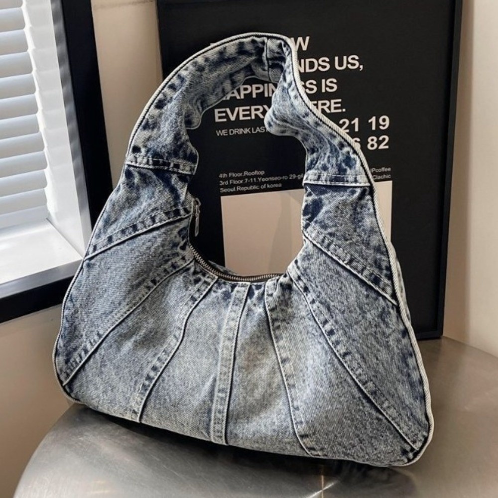 빈티지 대용량 워싱 데님 숄더백 부드러운 지퍼 초승달  - Leather Work Jeans 리뷰 및 가격