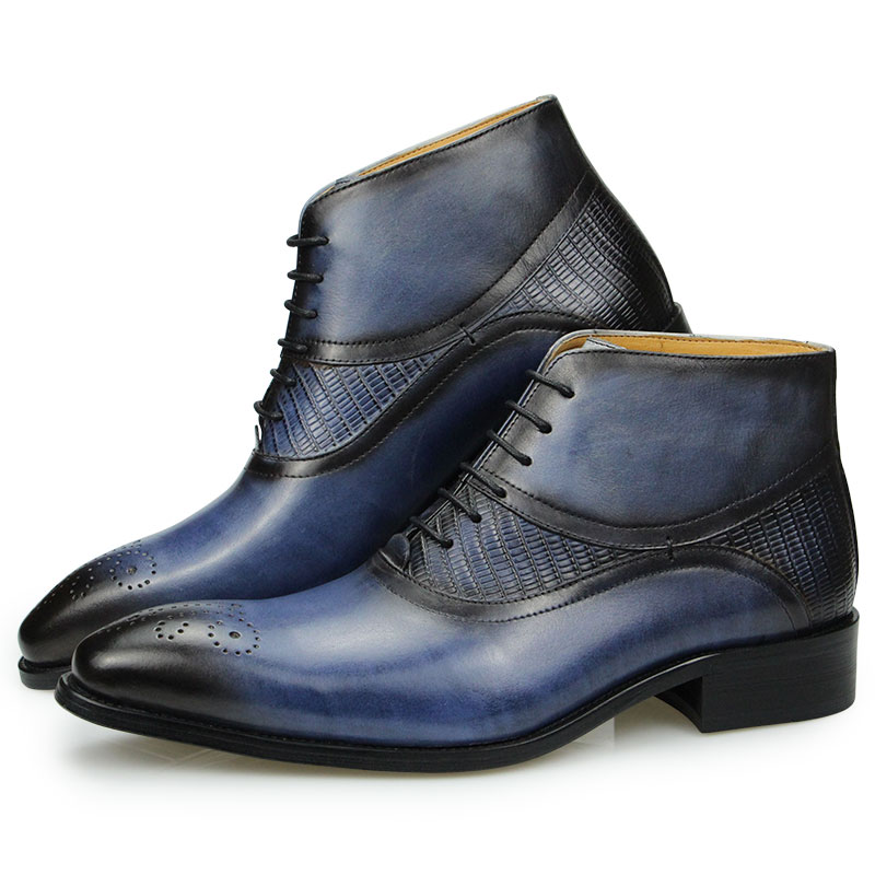 남성용 진짜 가죽 앵클 부츠, 블루 및 블랙 기본 부츠 - Leather Work Factory 리뷰 및 가격