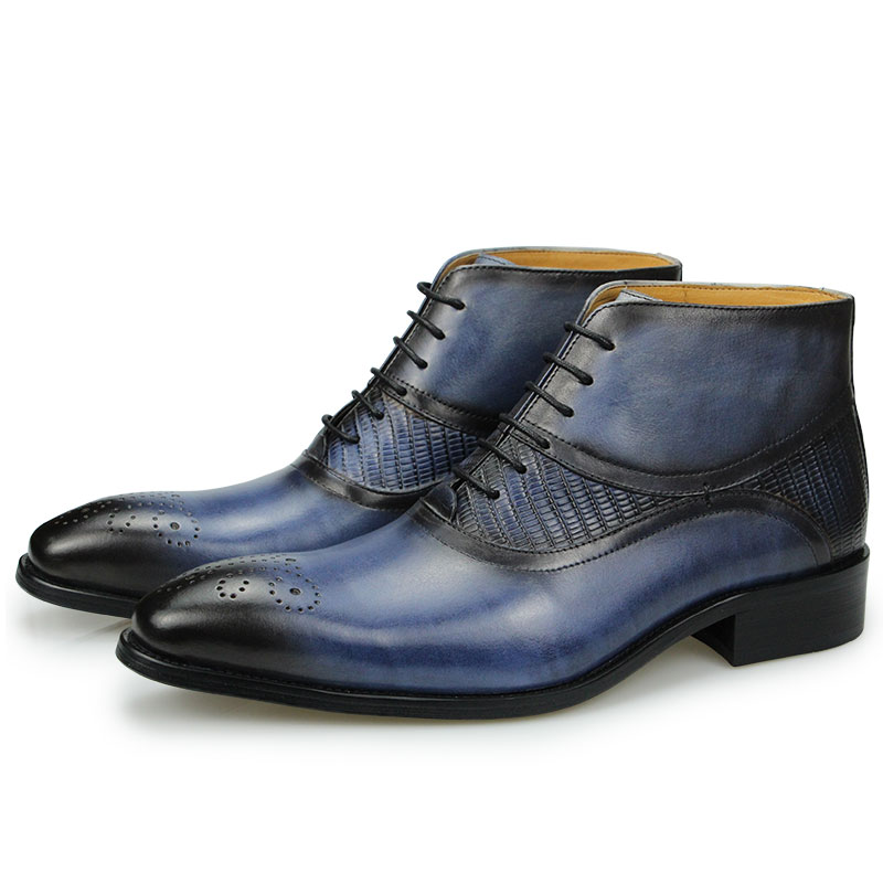 남성용 진짜 가죽 앵클 부츠, 블루 및 블랙 기본 부츠 - Leather Work Factory 리뷰 및 가격