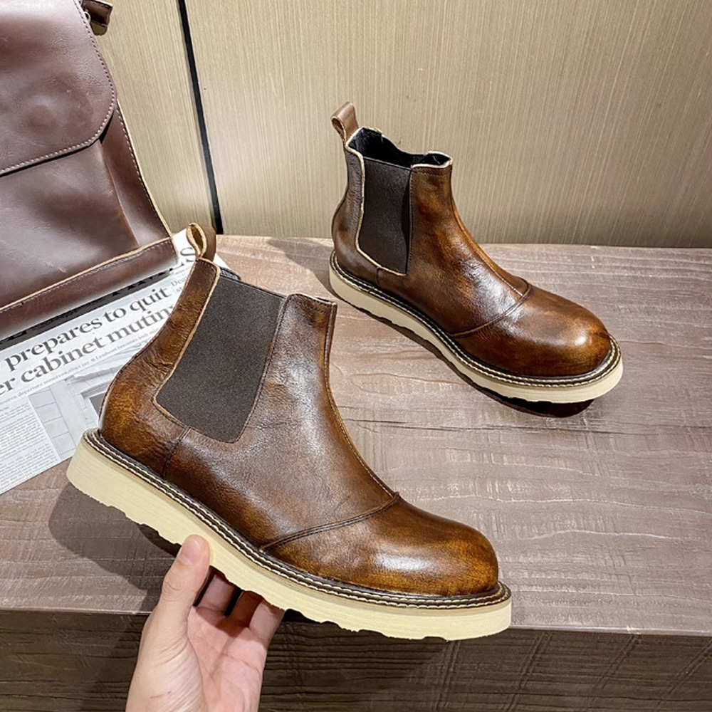 레트로 남성용 천연 가죽 첼시 부츠 하이탑 가죽 작업화 - Leather Work Western 리뷰 및 가격
