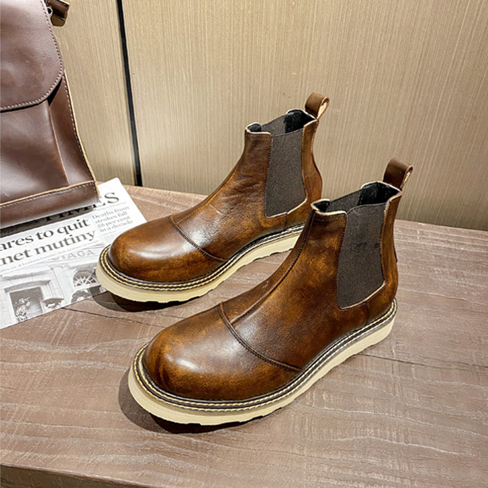 레트로 남성용 천연 가죽 첼시 부츠 하이탑 가죽 작업화 - Leather Work Western 리뷰 및 가격