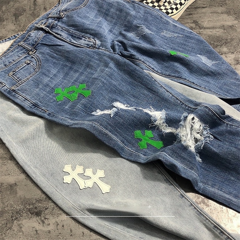 스트리트 스타일 데님 진 크로스 패치 찢어진 캐주얼 패 - Leather Work Jeans 리뷰 및 가격