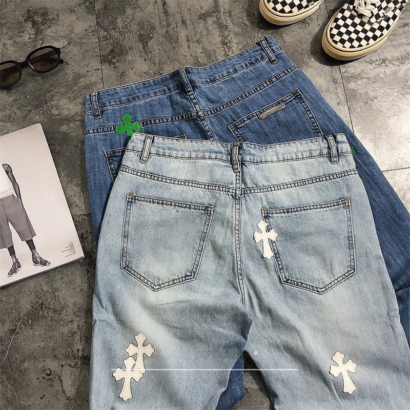 스트리트 스타일 데님 진 크로스 패치 찢어진 캐주얼 패 - Leather Work Jeans 리뷰 및 가격