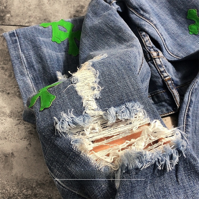 스트리트 스타일 데님 진 크로스 패치 찢어진 캐주얼 패 - Leather Work Jeans 리뷰 및 가격