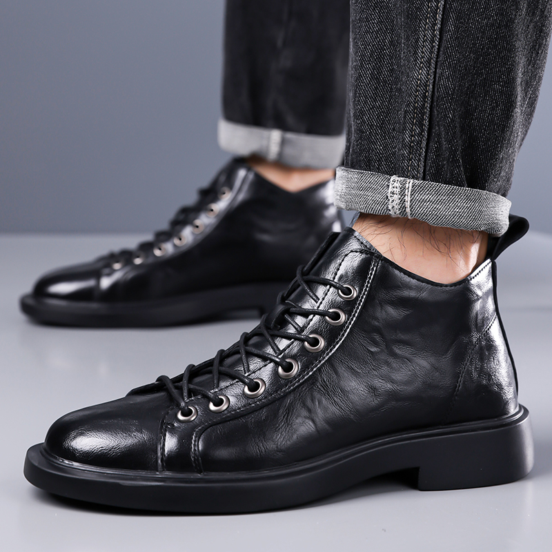 남성 영국 레트로 미드탑 가죽 부츠 봄 가을, 라운드  - Leather Work Fabric 리뷰 및 가격